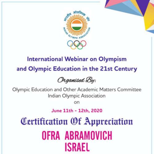 Appreciation Certificate to Ofra Abramovich